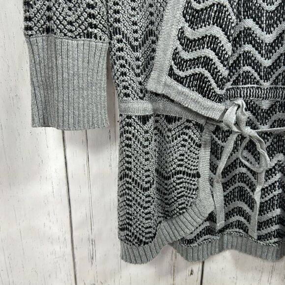 DKNY Jeans Gray Chevron Knit Belted Cardigan Cozy Minimalist Soft Grunge - Picture 7 of 13